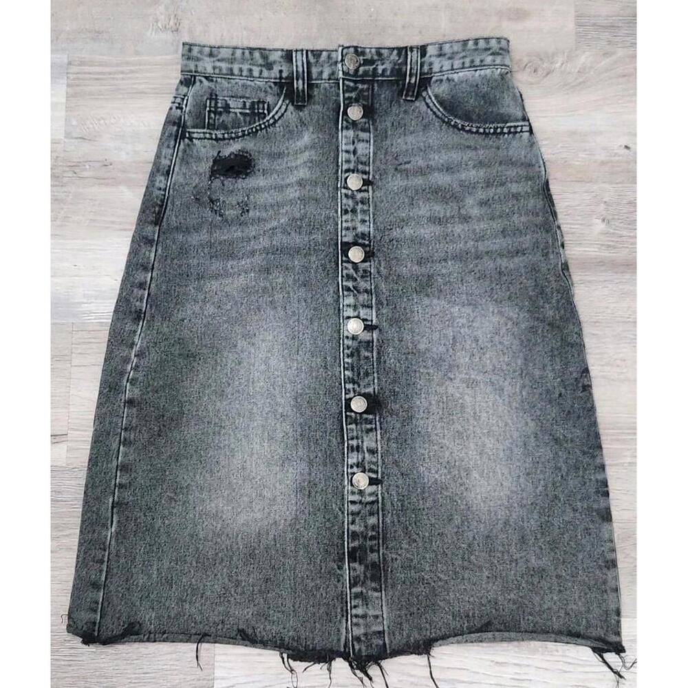 TNR Jeans Midi Skirt Small Black Jean Button Down 90s Y2k